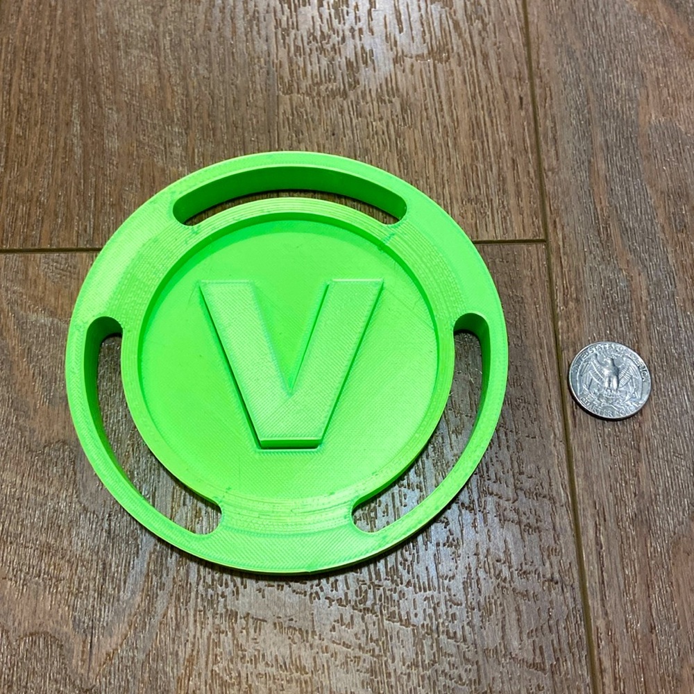 Neon lime green 3D printed V Buck Mega Coin